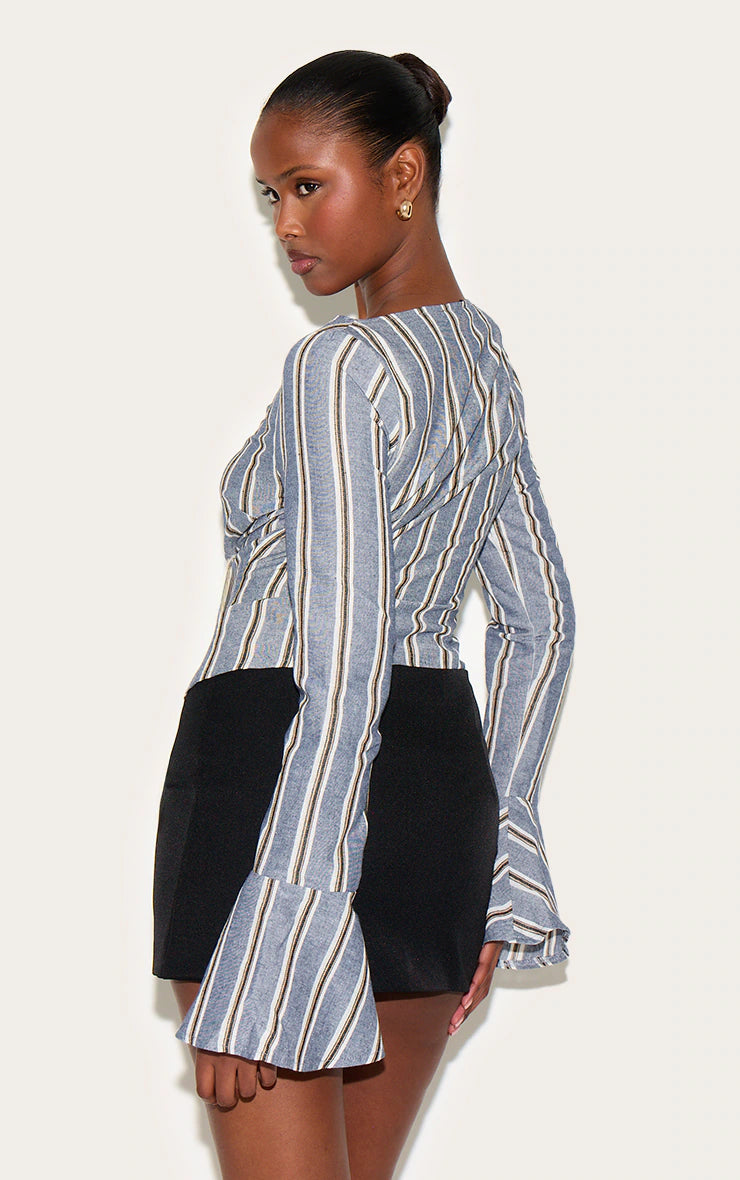 Blue Striped Asymmetric Hem Top