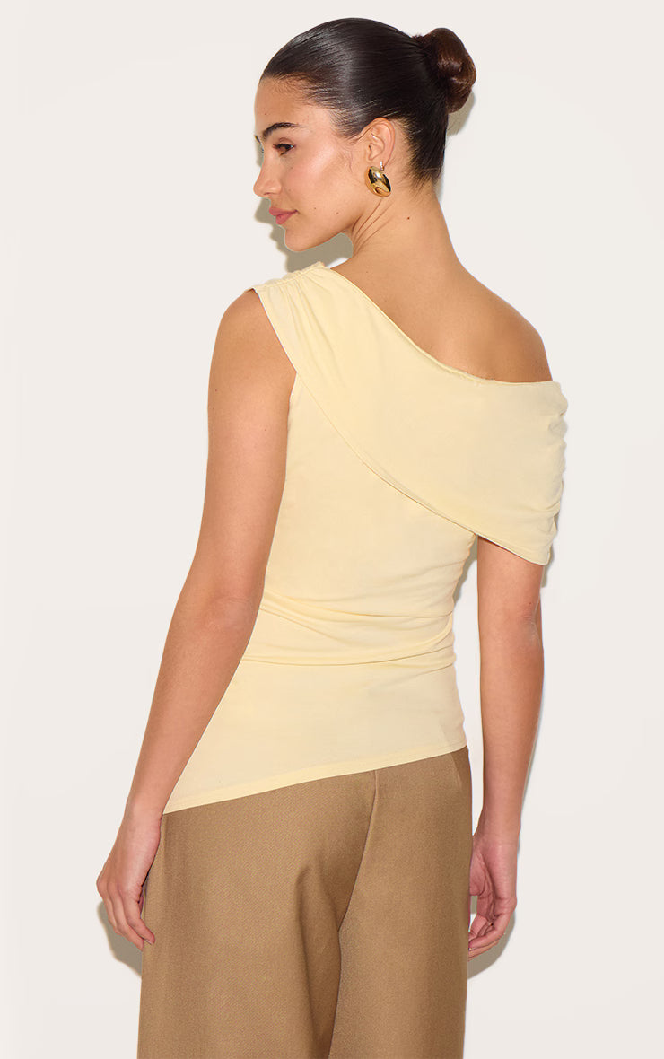 Almond Fold Over Cotton Asymmetric Hem Long Top