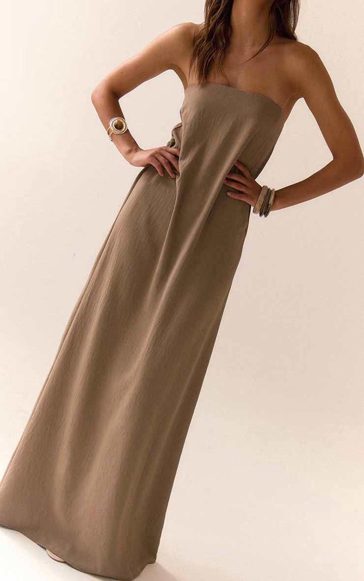 Mushroom Floaty Woven Bandeau Maxi Dress