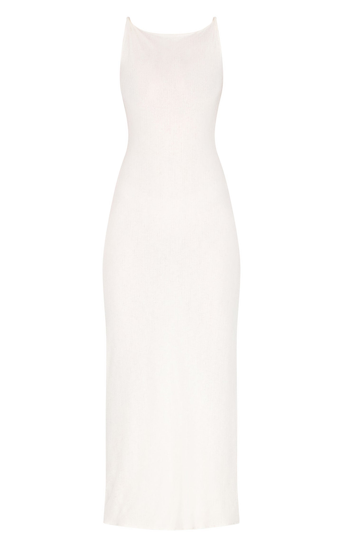 White Textured Twist Shoulders Maxi Dress