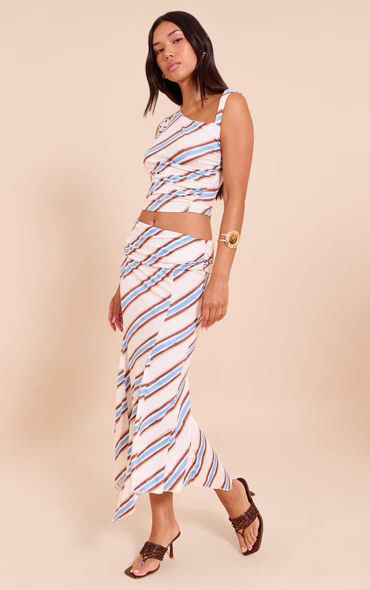 Cream Stripe Ruched Front Top