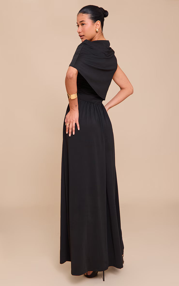 Black Layered Ruched Maxi Dress
