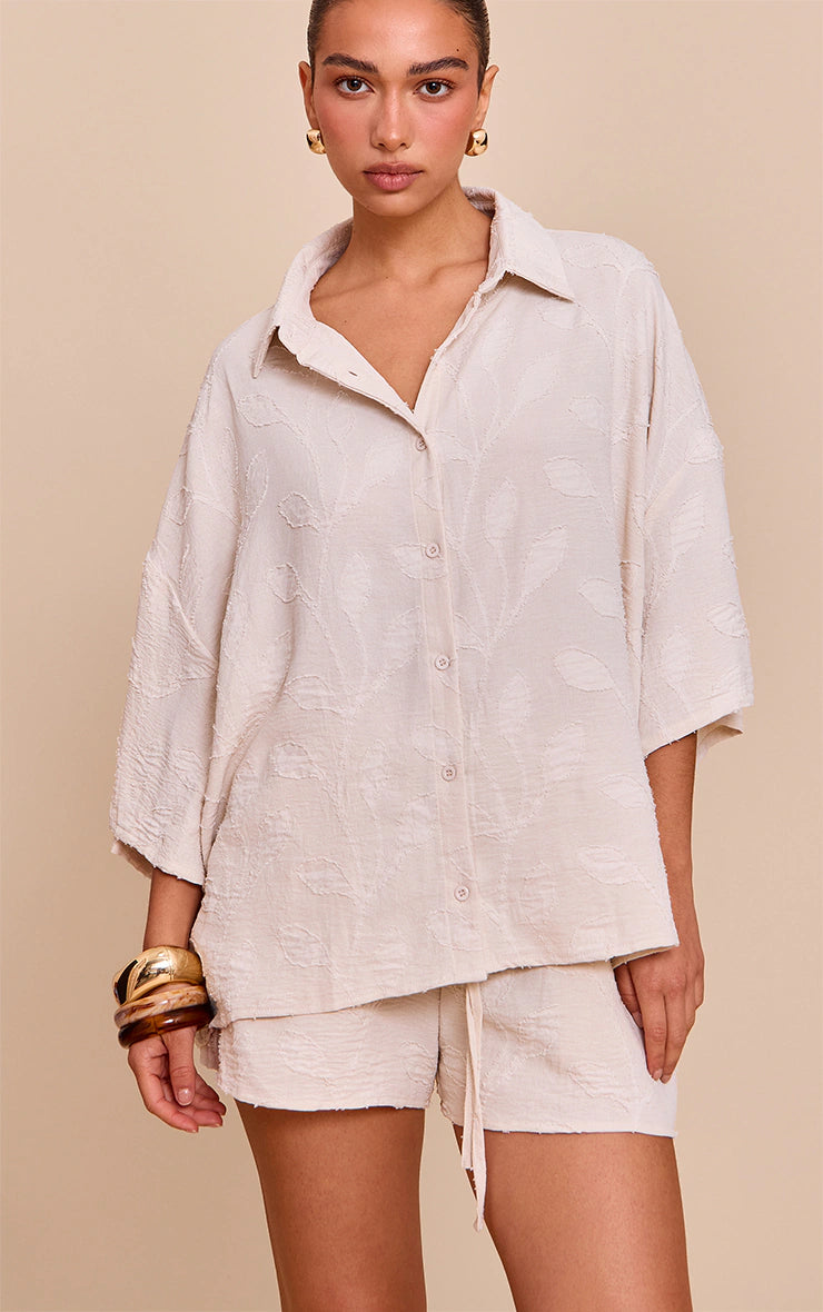 Cream Embroidered Floral Floaty Shorts