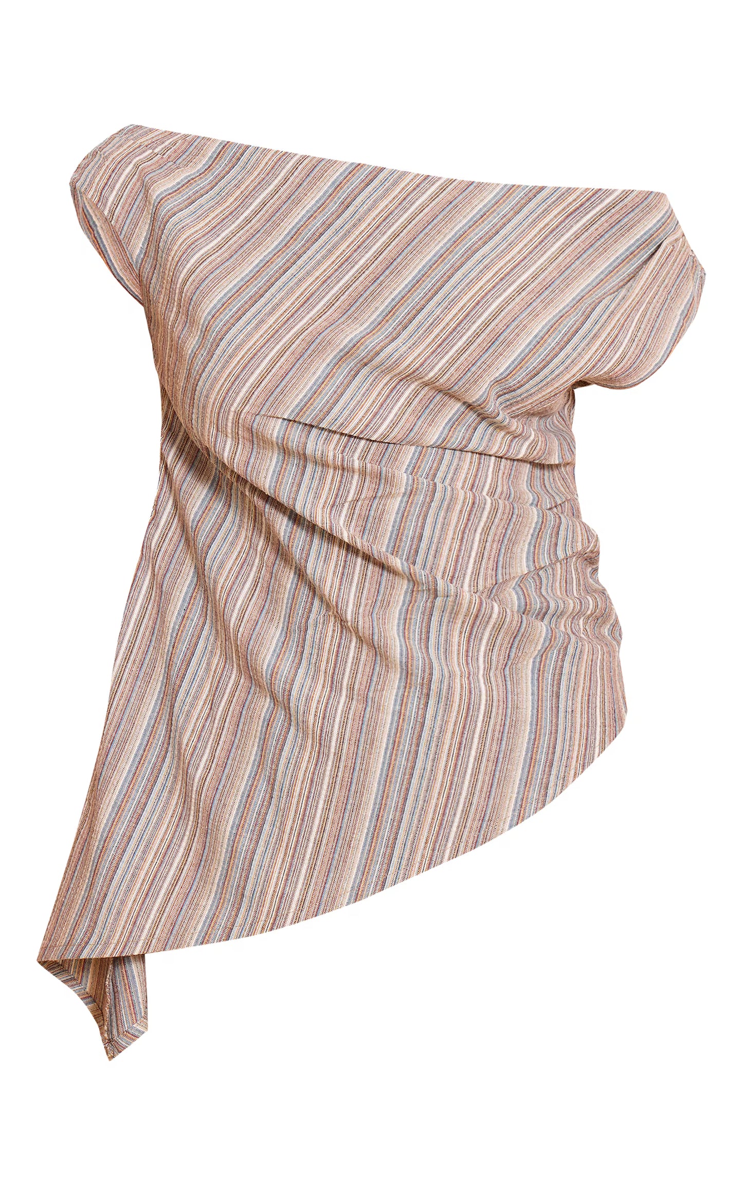 Multi Textured Stripe One Shoulder Asymmetric Long Top