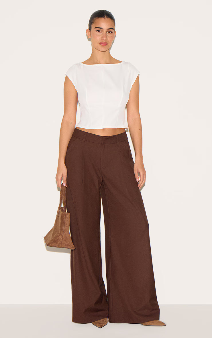White Woven Boatneck Top