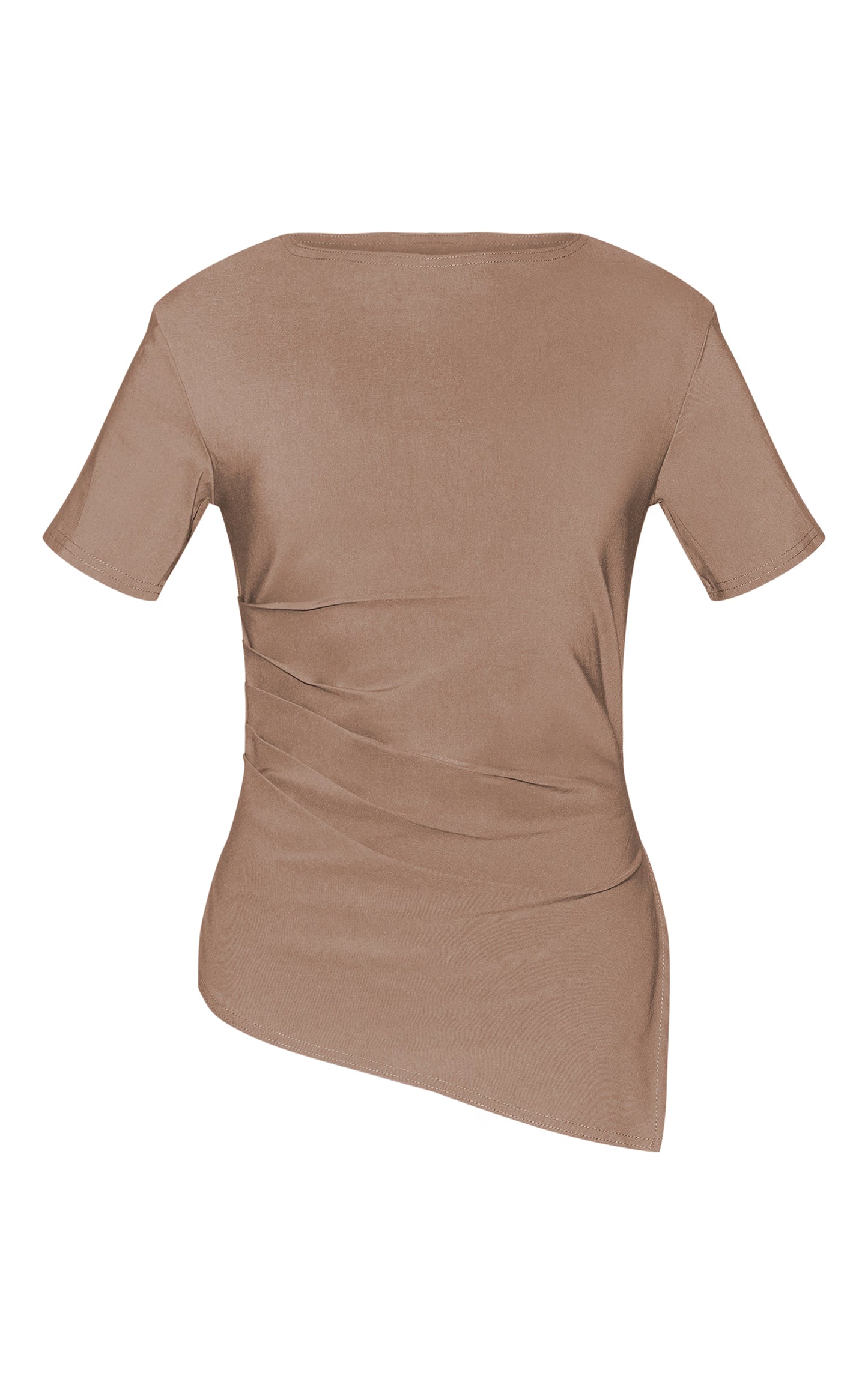Taupe Bengaline Ruched Asymmetric Detail Long Top