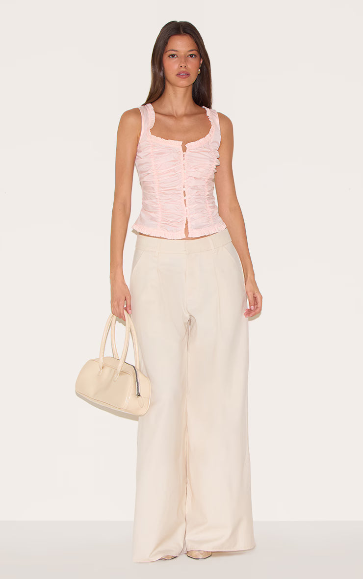 Dusty Pink Cotton Ruched Front Fitted Top
