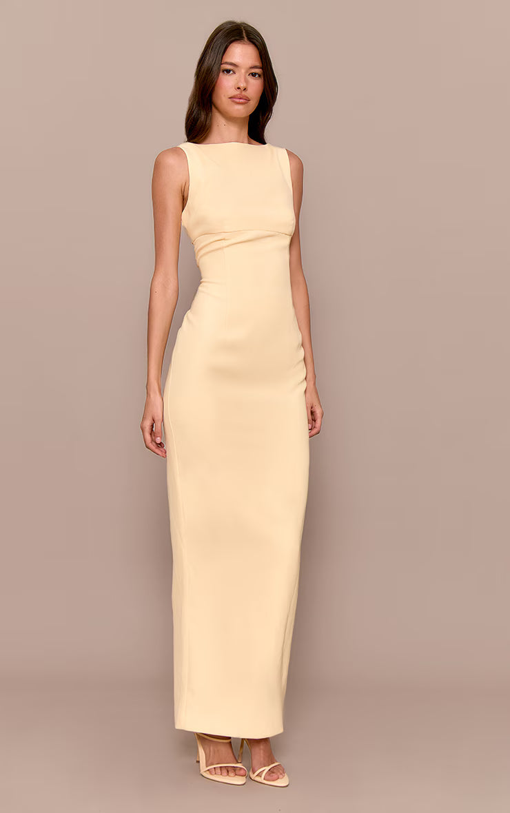 Premium Butter Yellow Scoop Back Maxi Dress