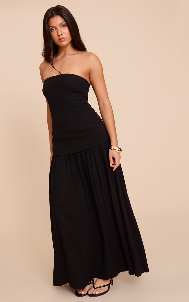 Black Bandeau Long Line Maxi Dress