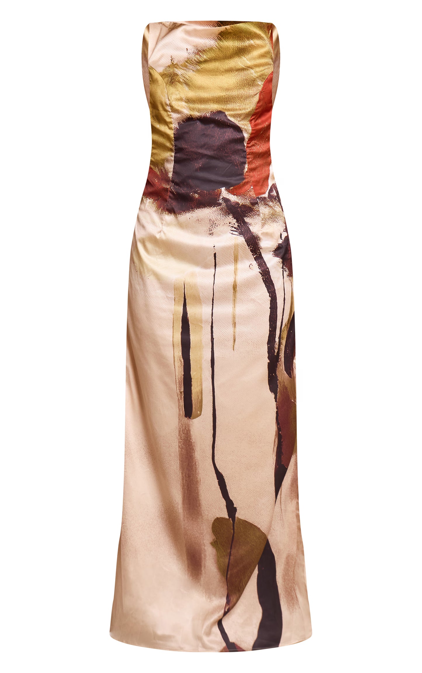 Cream Floral Printed Satin Maxi Dress