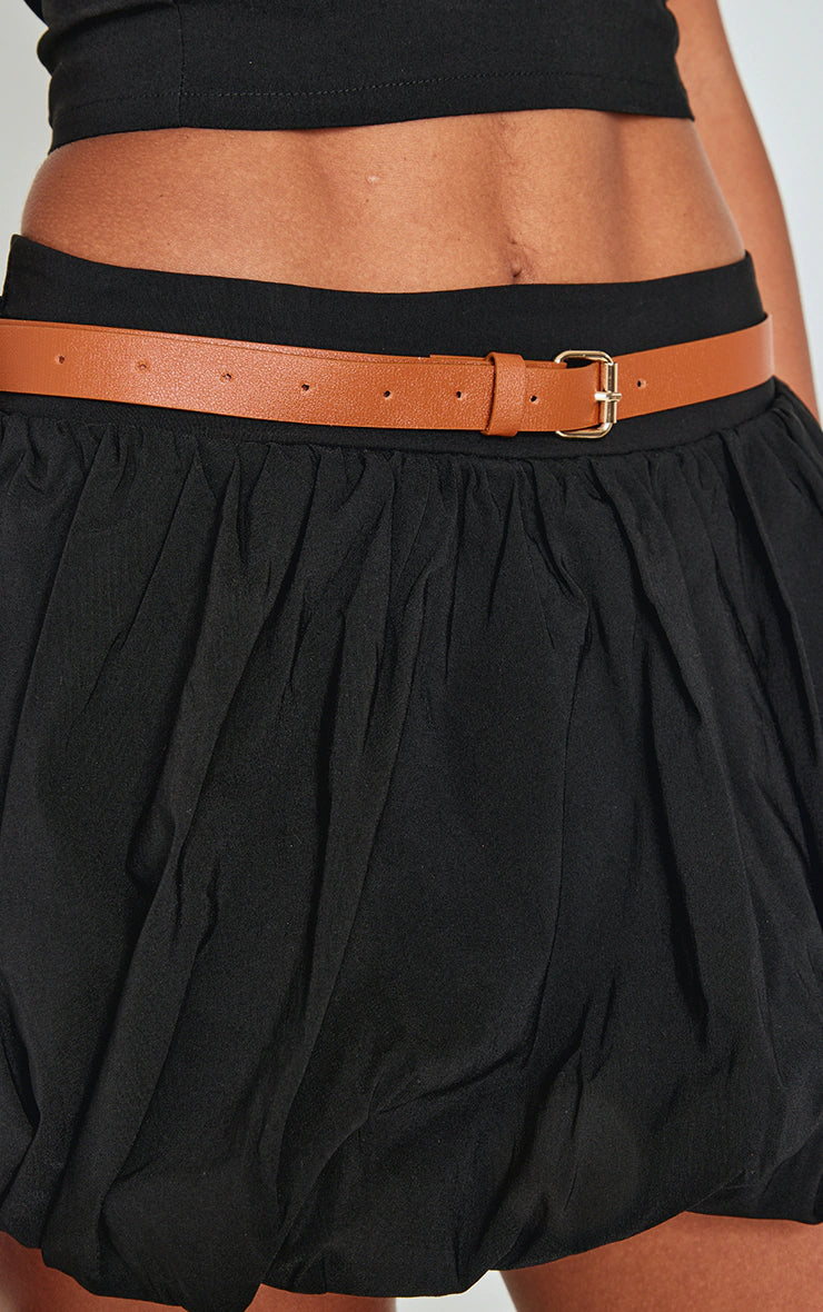 Black Woven Belted Puff Ball Skirt