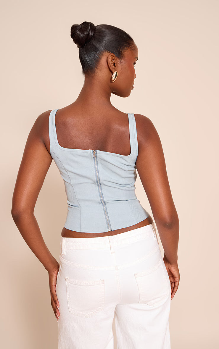 Sky Blue Boned Dip Hem Longline Corset