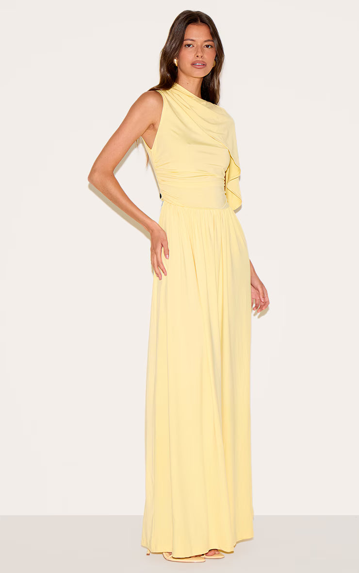 Lemon Layered Ruched Maxi Dress