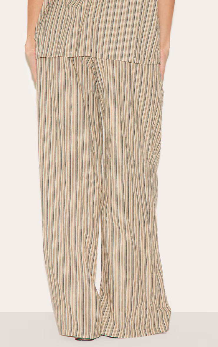 Green Pinstripe Drawstring Straight Leg Pants