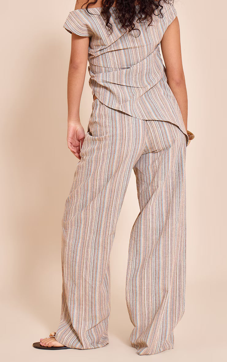 Multi Textured Stripe Straight Leg Pant