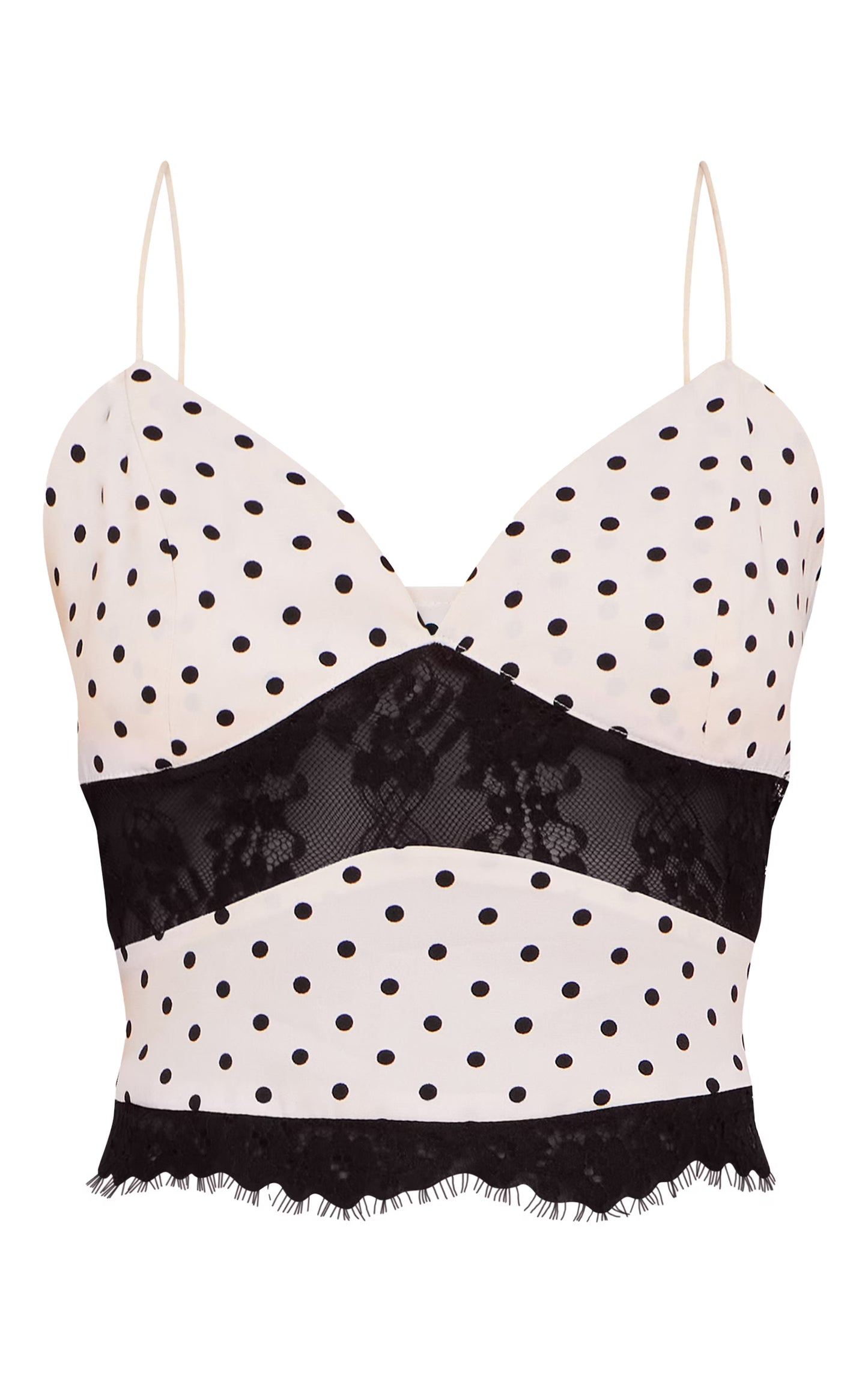 White Polka Dot Lace Detail Cami Top