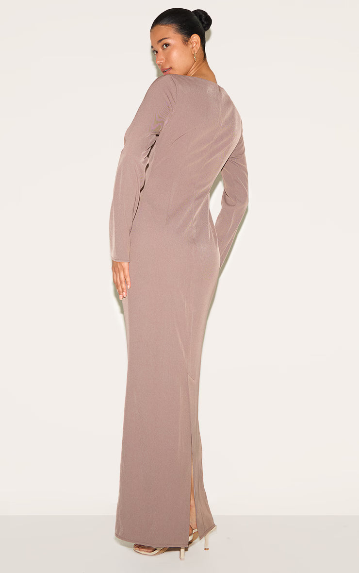 Mushroom Tailored Boat Neck Maxi Dress
