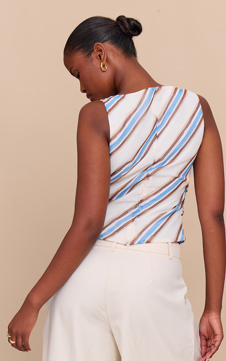 Blue Stripe Ruched Long Top