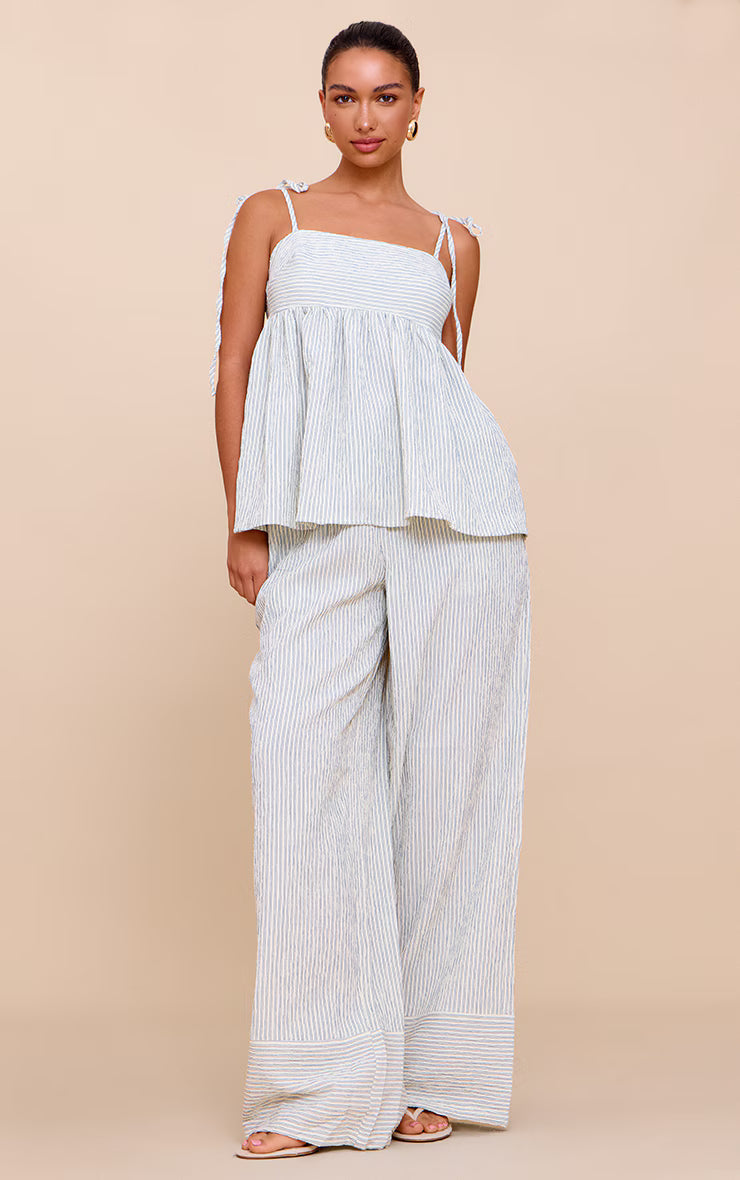 Sage Green Woven Textured Striped Floaty Top