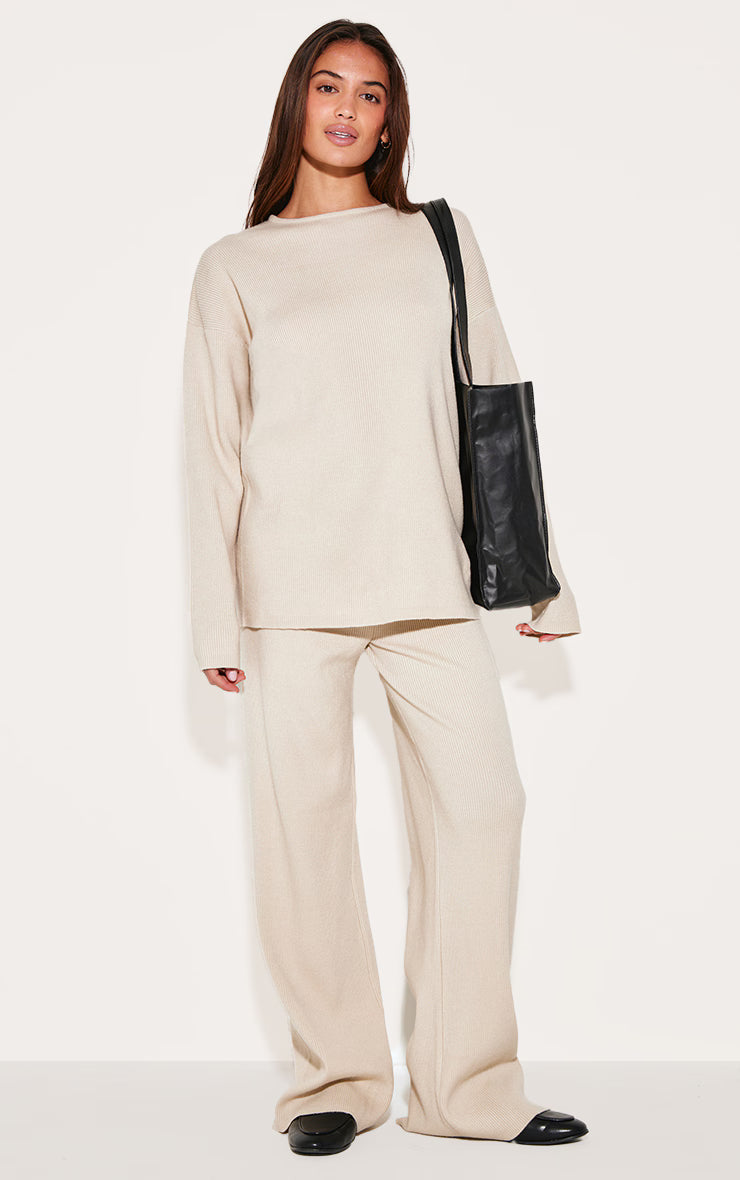 Oatmeal Light Rib Knit Oversized Top