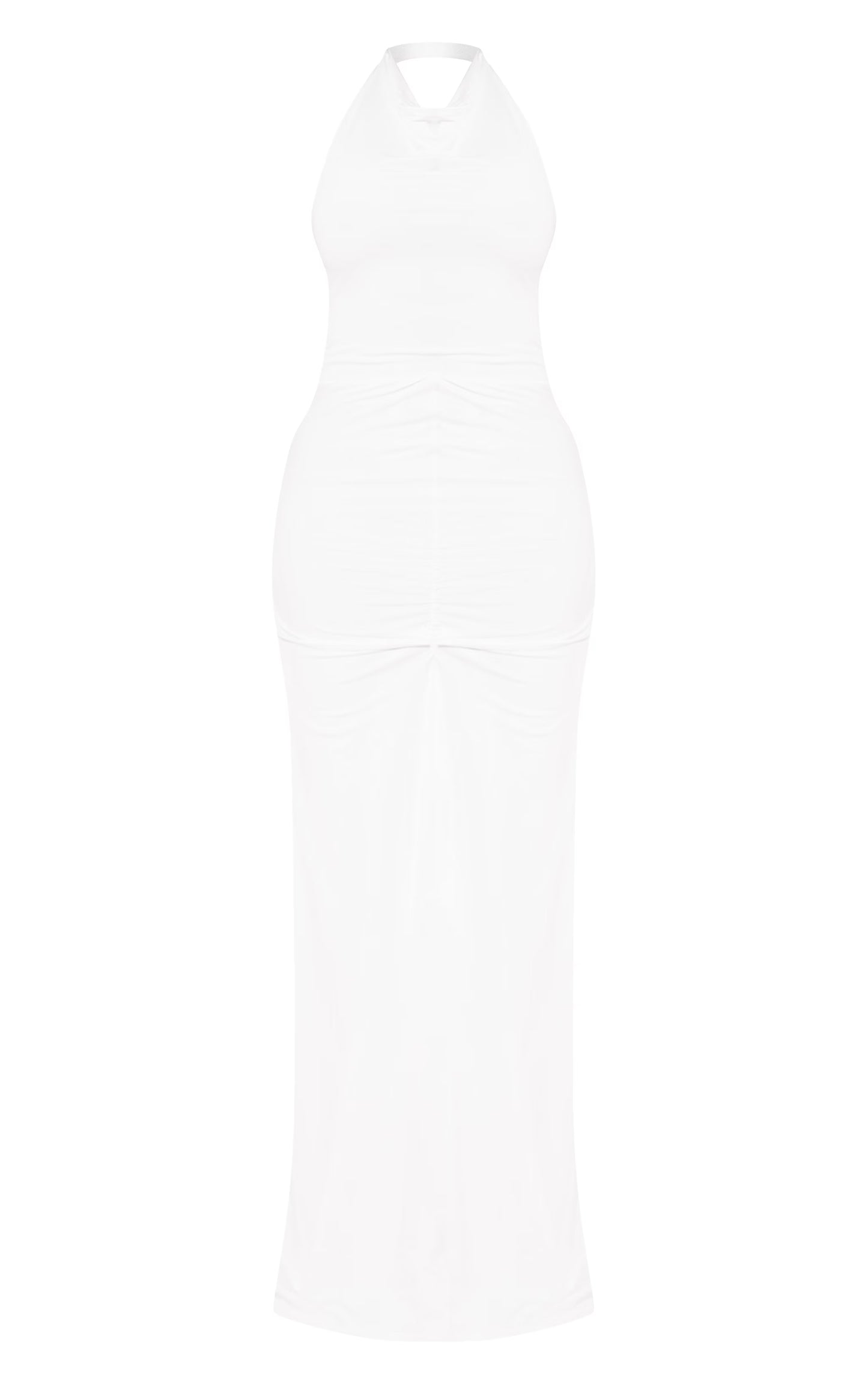 Shape White Halter Neck Tie Back Gold Trim Cowl Maxi Dress