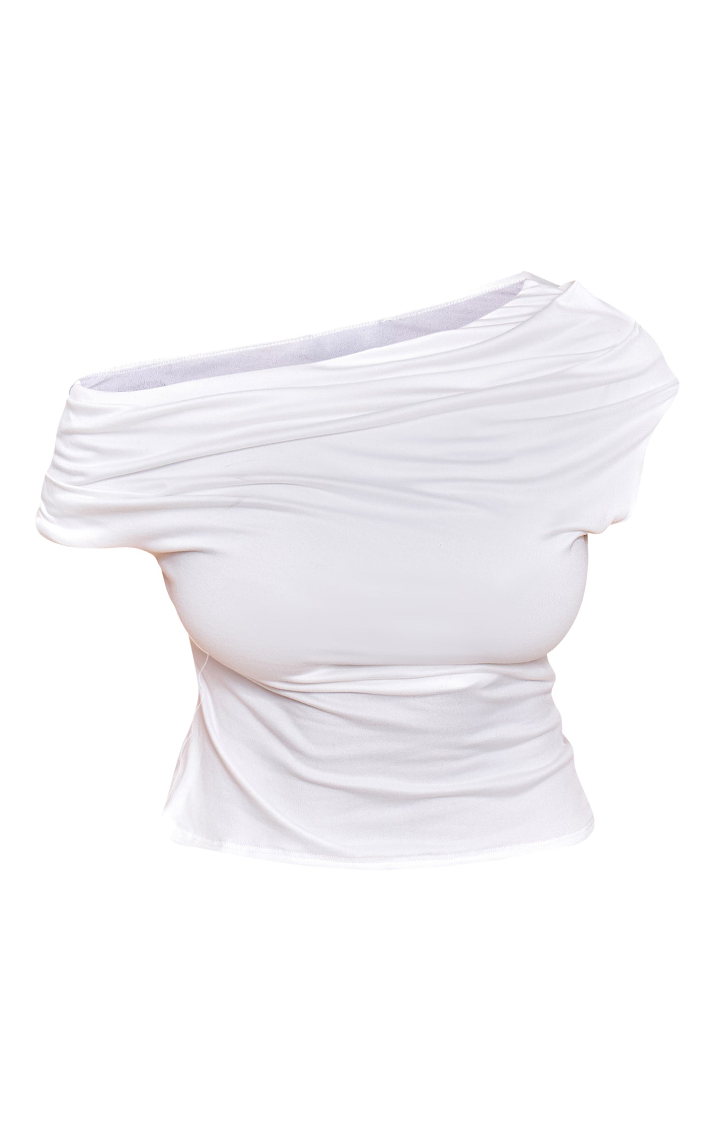 Shape White Striped Drape One Shoulder Top