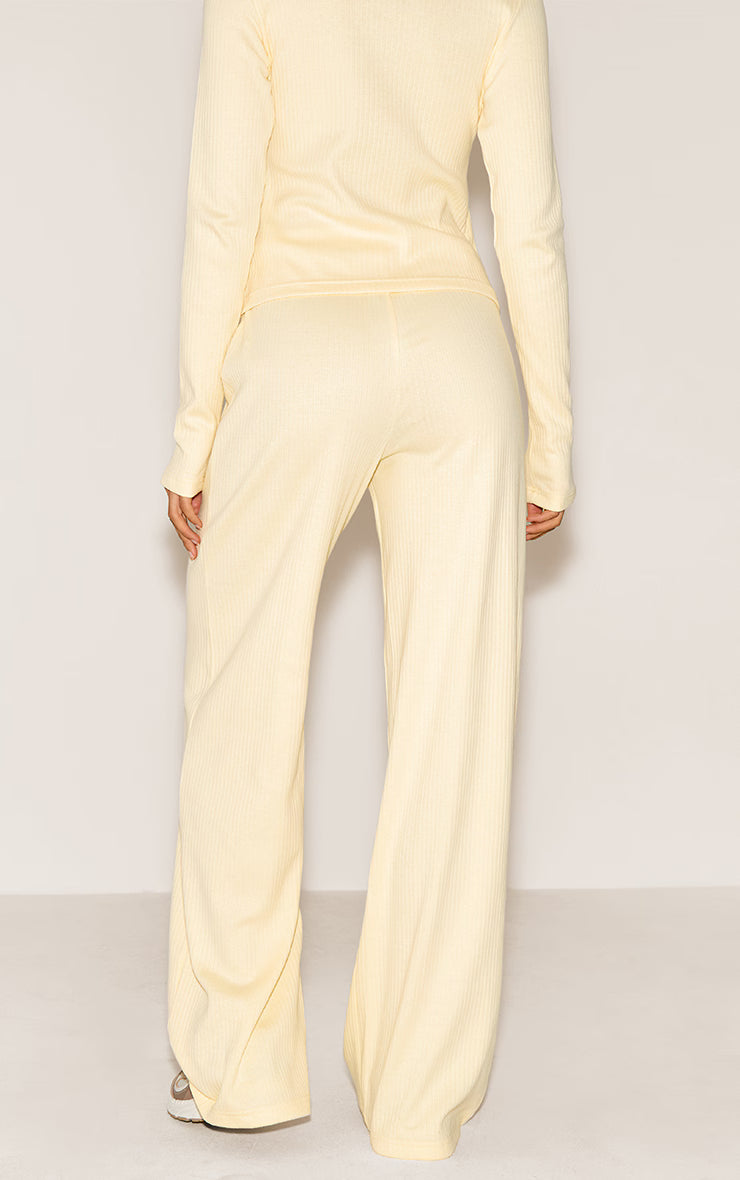Almond Mid Rise Ribbed Wide Leg Pant