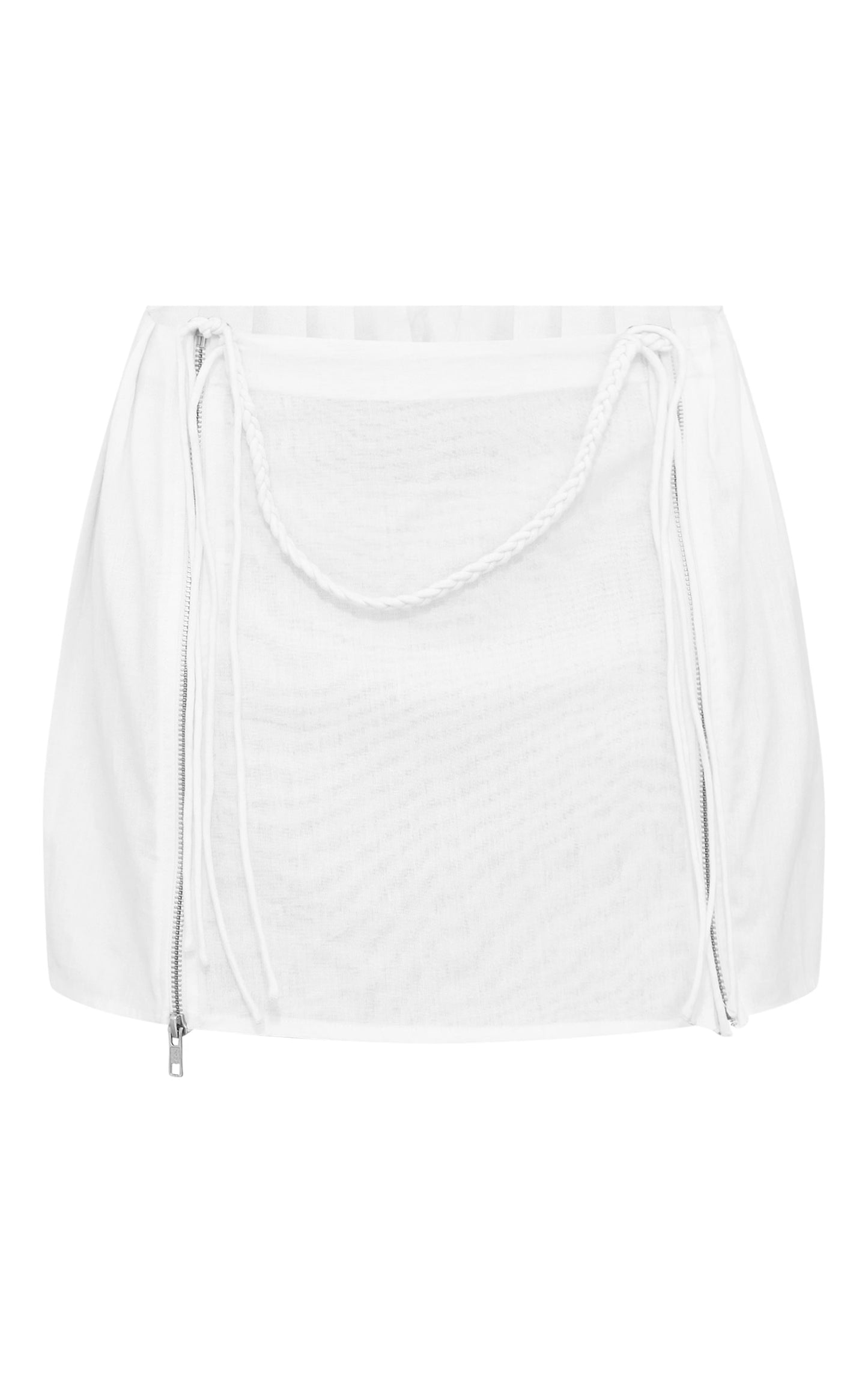 White Linen Look Zip Split Tie Mini Skirt