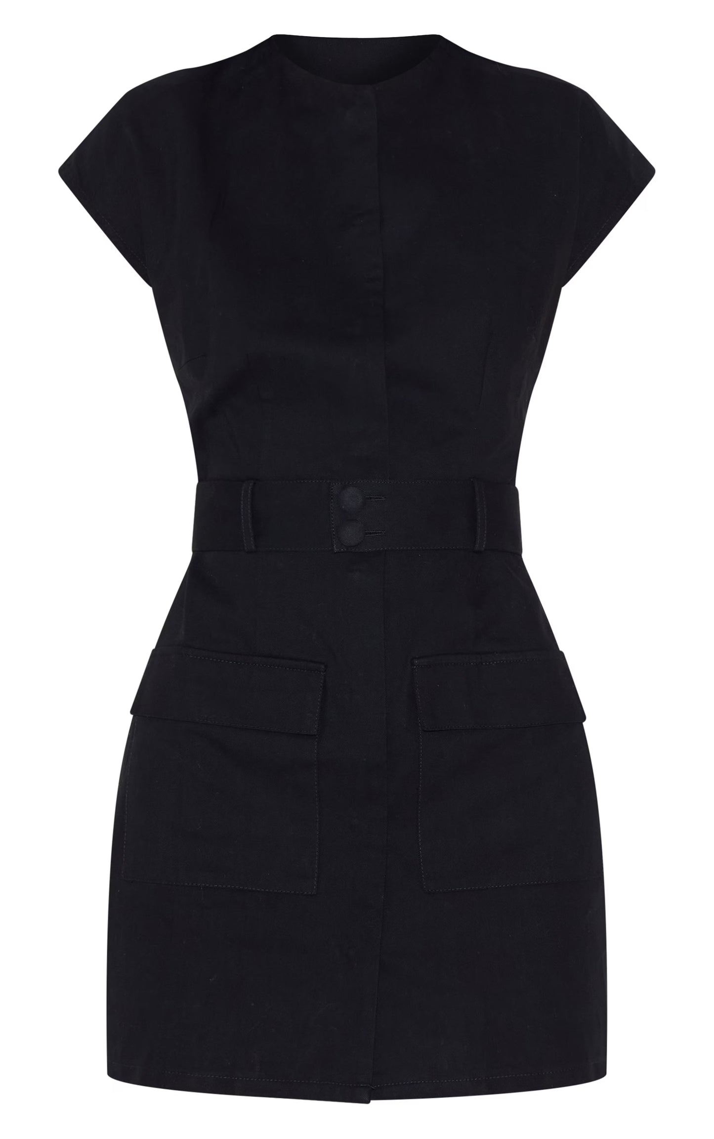 Black Woven Utility Pocket Detail Mini Dress
