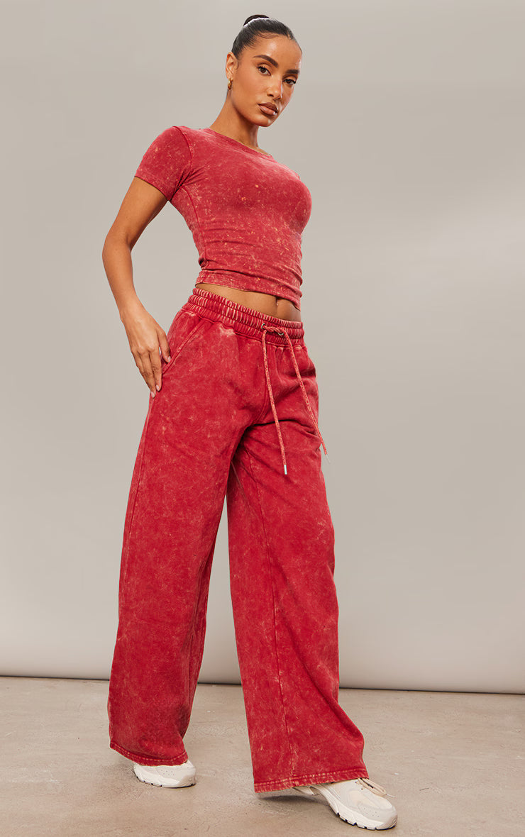 Red Washed Cotton Longline Fitted T-shirt