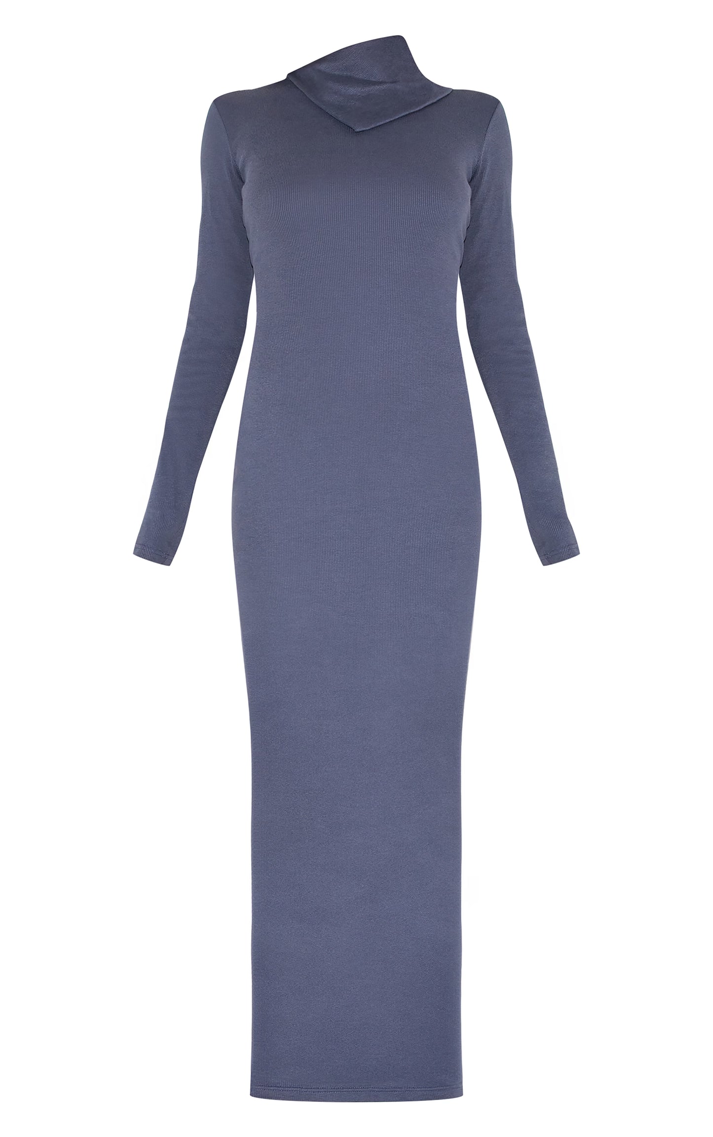 Navy Rib Oversized Collar Maxi Dress