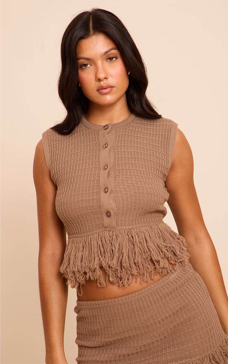 Mocha Button Up Fringe Cardigan