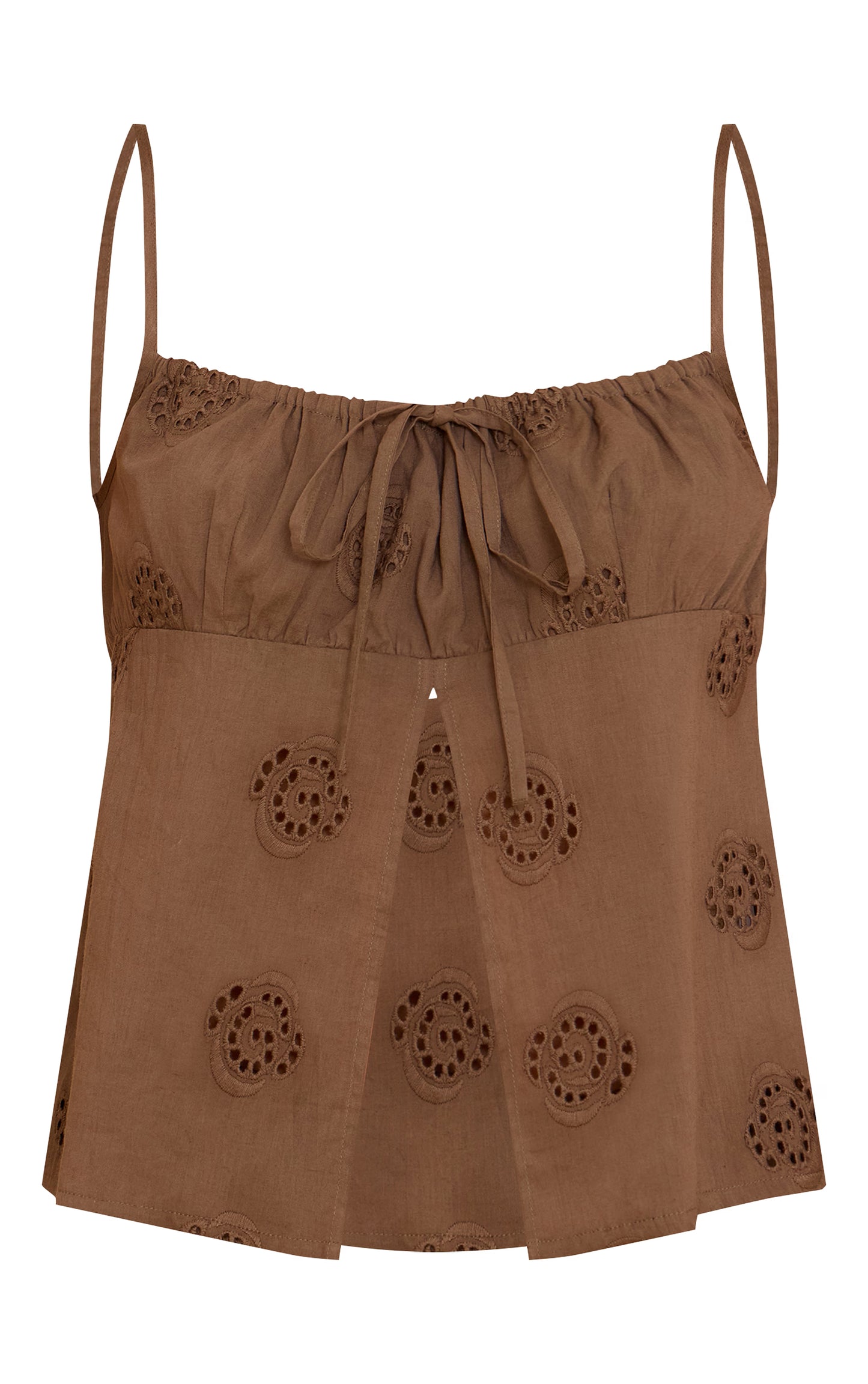 Brown Broderie Swirl Detail Floaty Top