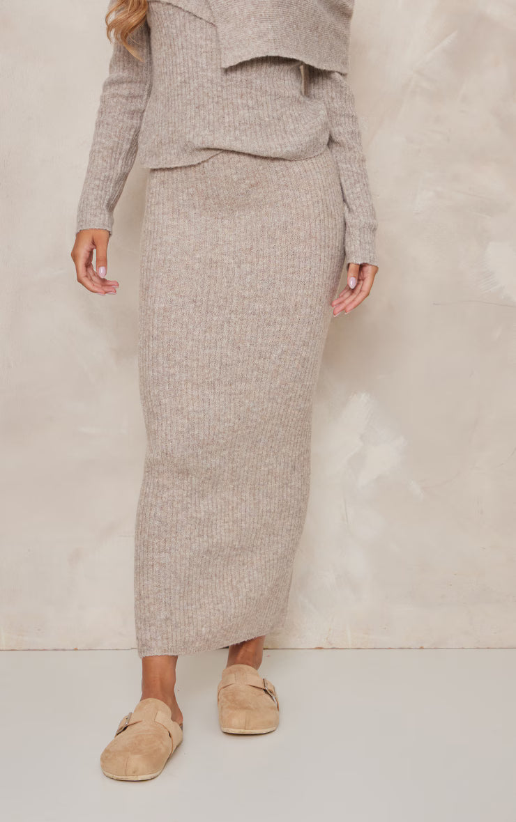 Mocha Luxe Knit Low Rise Midaxi Skirt