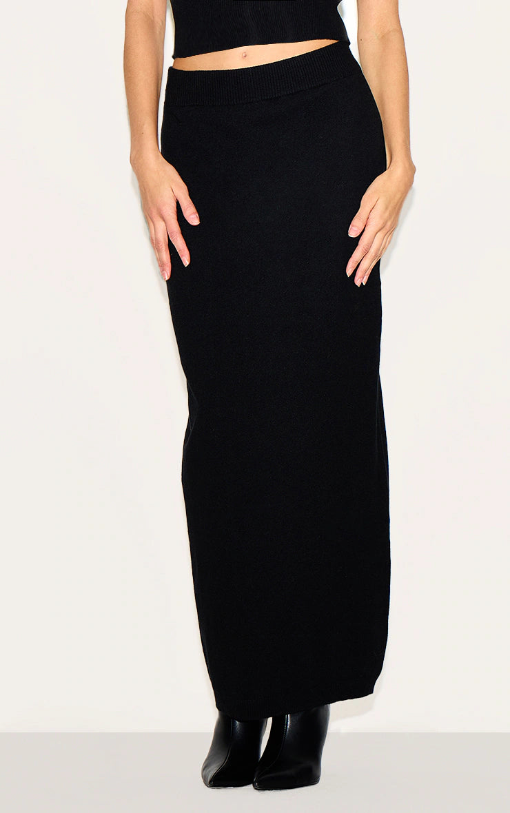 Black Basic Knit Maxi Skirt