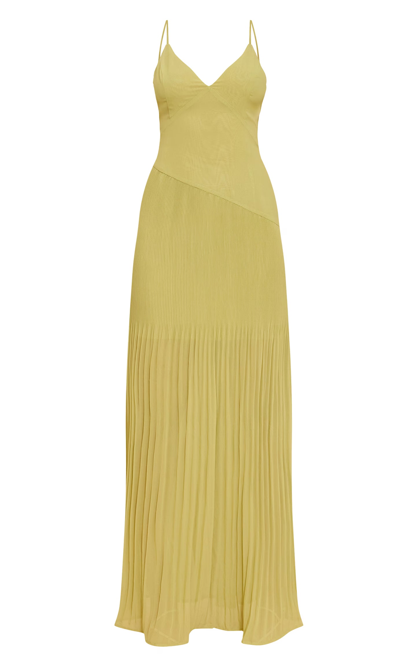 Lime Woven Pleated Hem Detail Spaghetti Maxi Dress