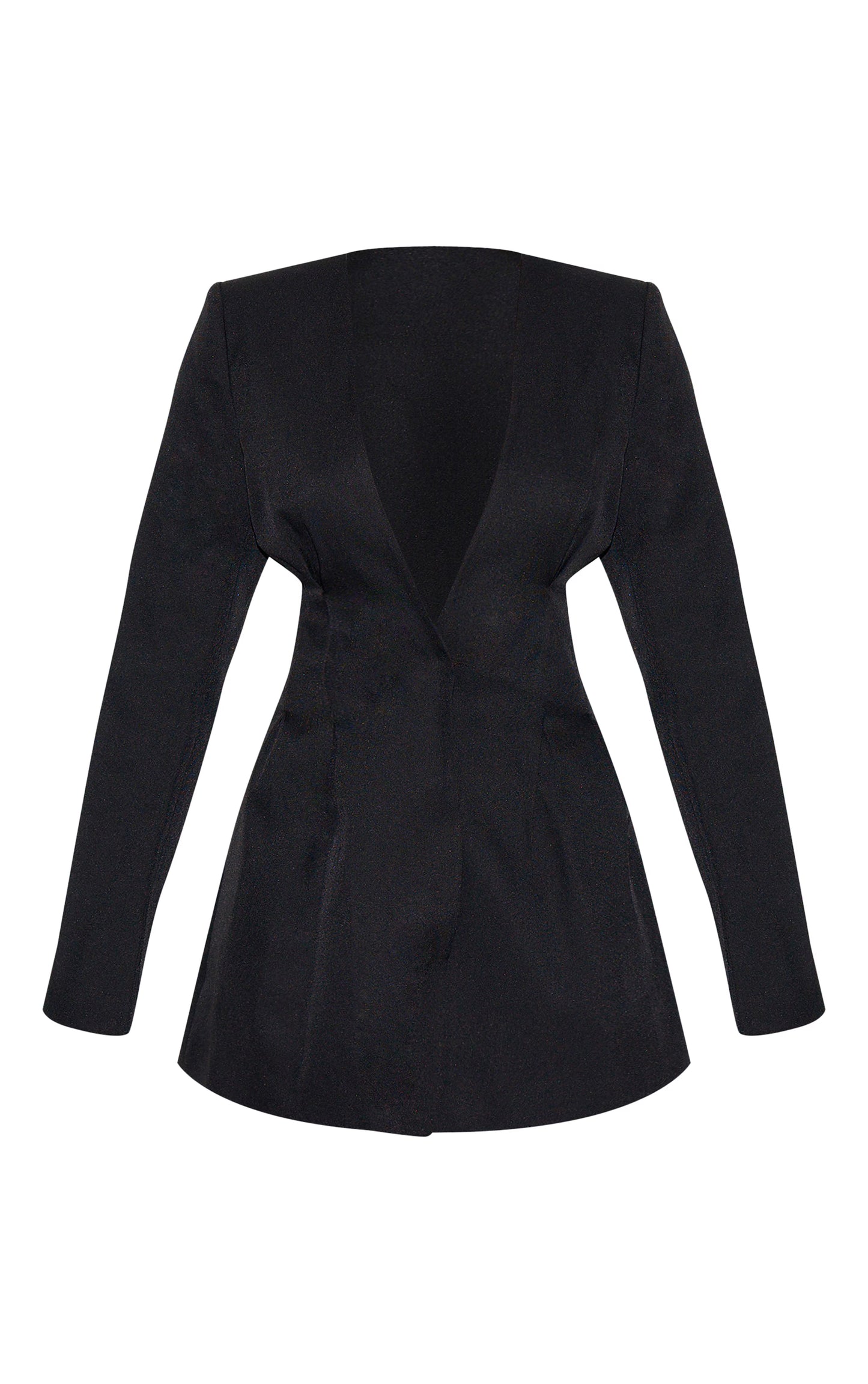 Black Woven Pleated Shift Blazer Dress