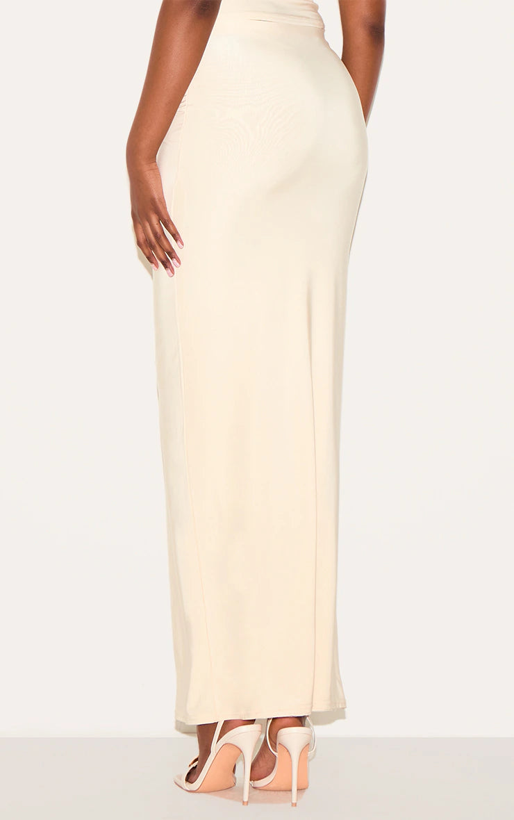 Butter Yellow Double Layer Slinky Maxi Skirt