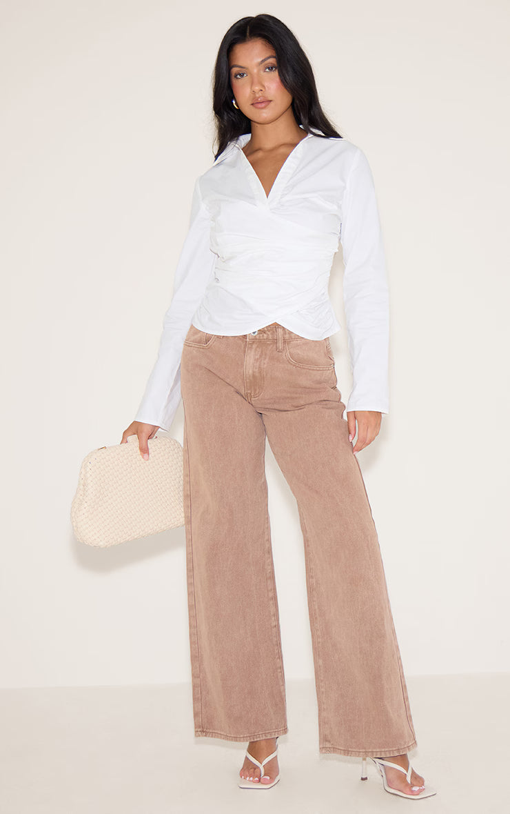 White Cotton Fitted Wrap Detail Shirt