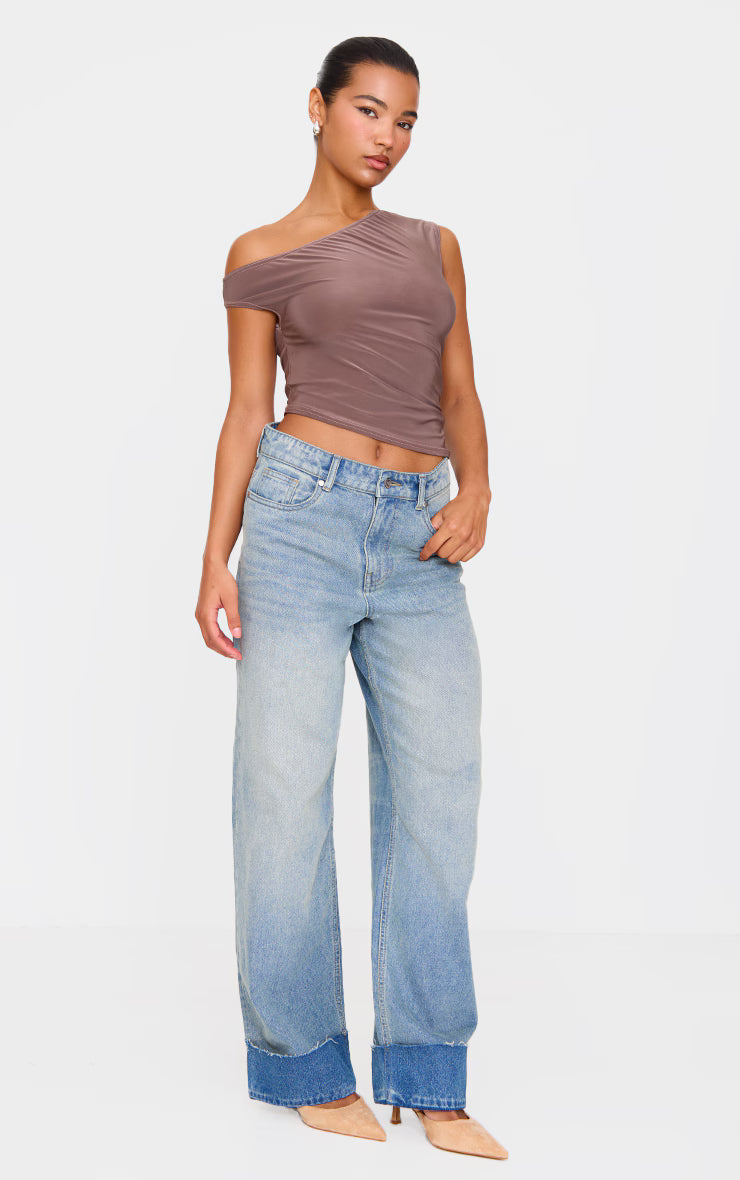 Light Brown Slinky Asymmetric Long Top