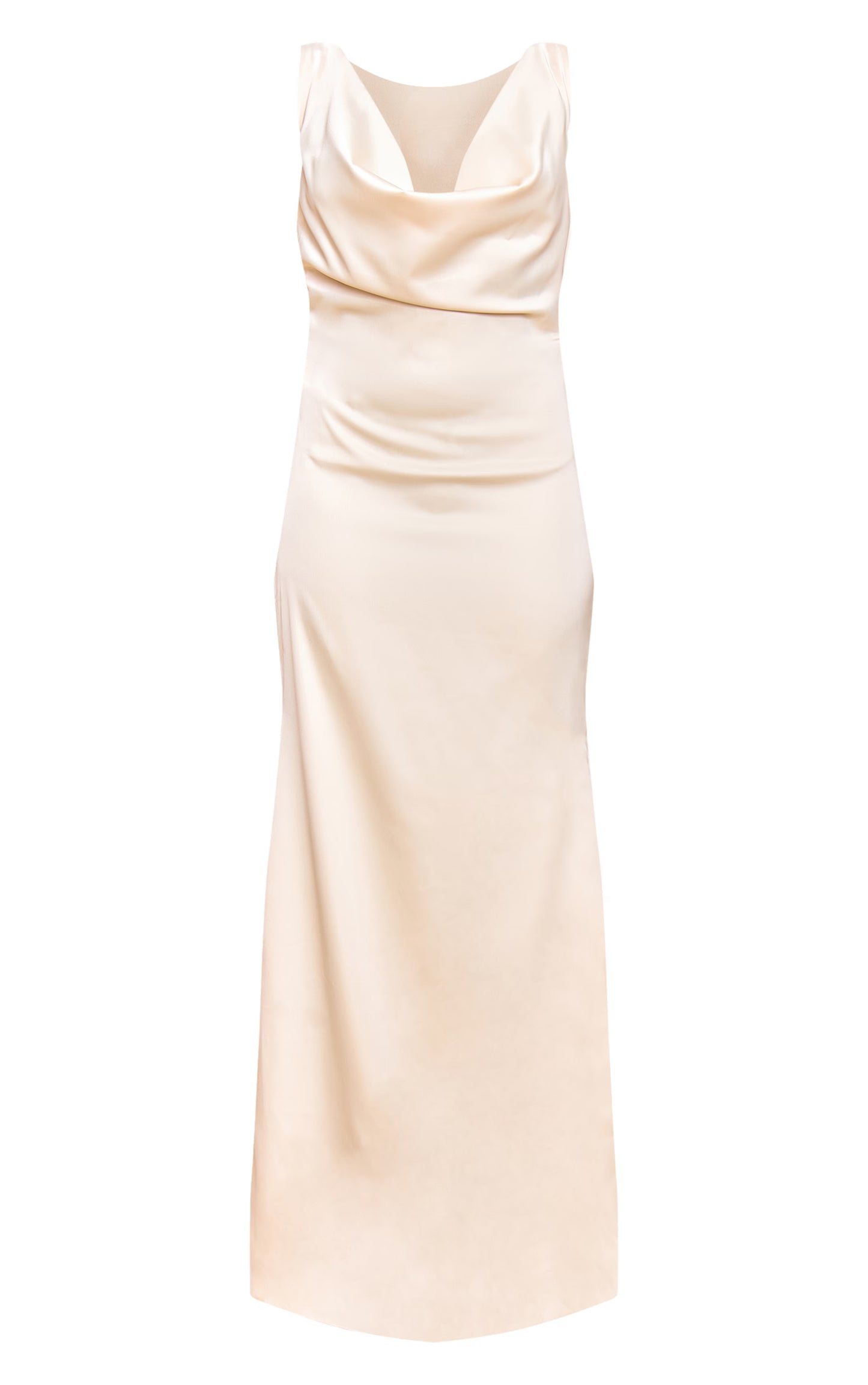 Lemon Bridesmaid Satin Cowl Neck Maxi Dress