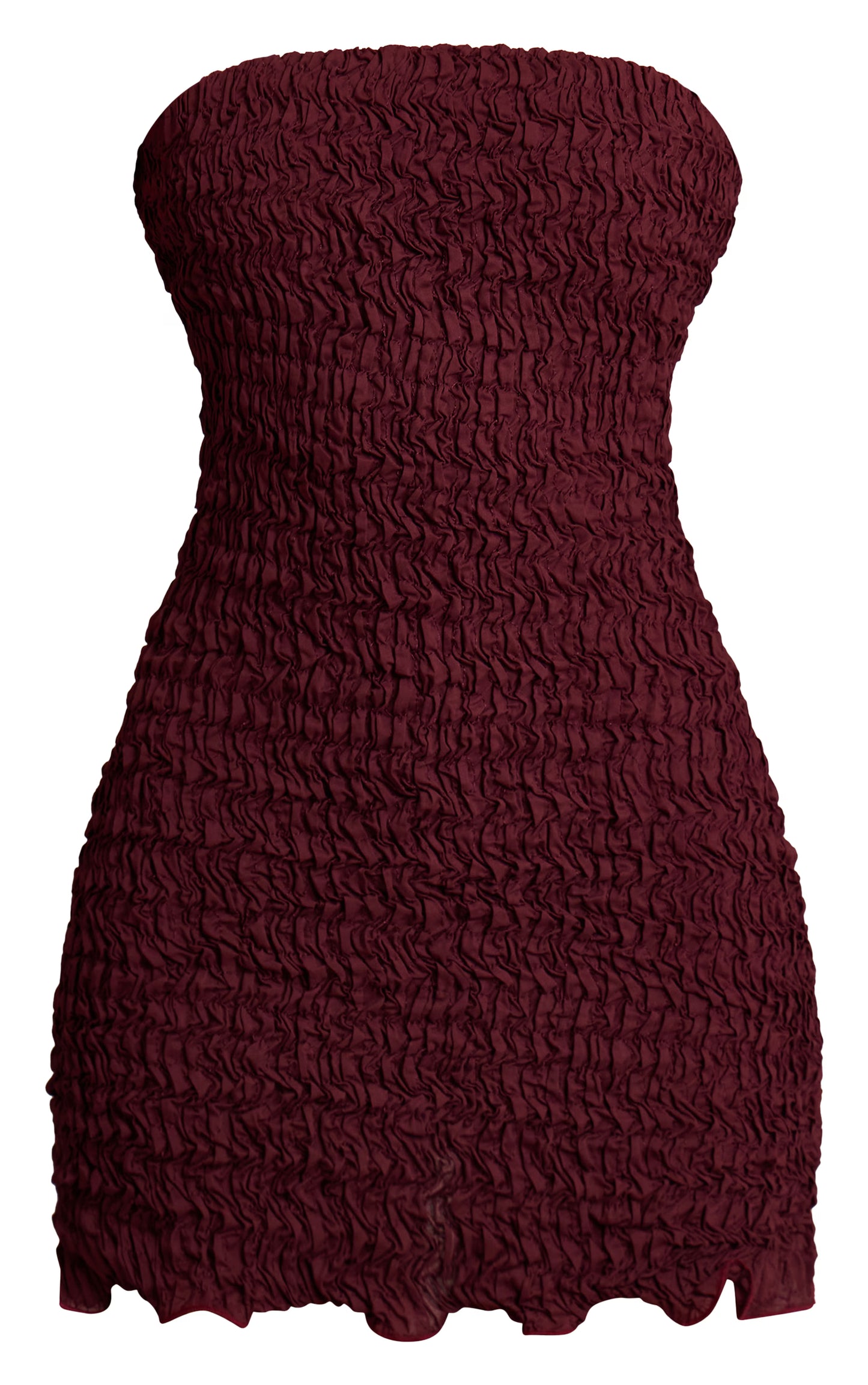 Dark Red Crinkle Textured Jersey Bandeau Bodycon Dress