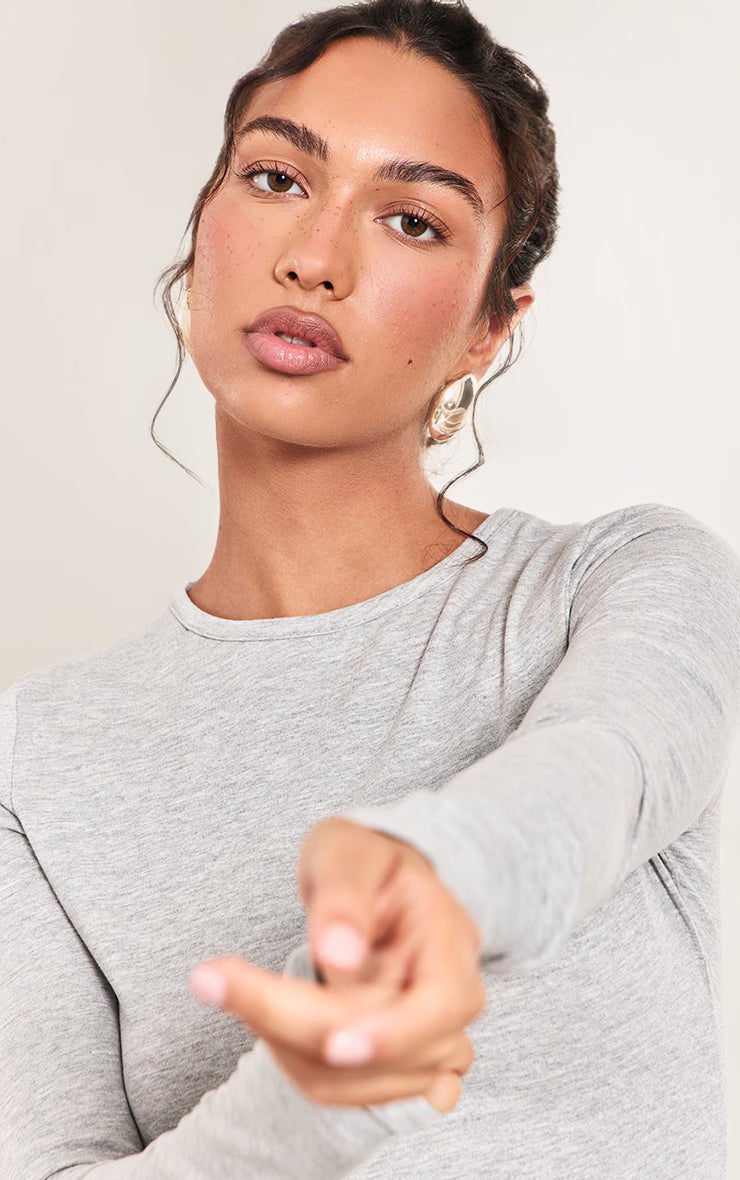 Grey Marl Cotton Crew Neck Long Sleeve Top