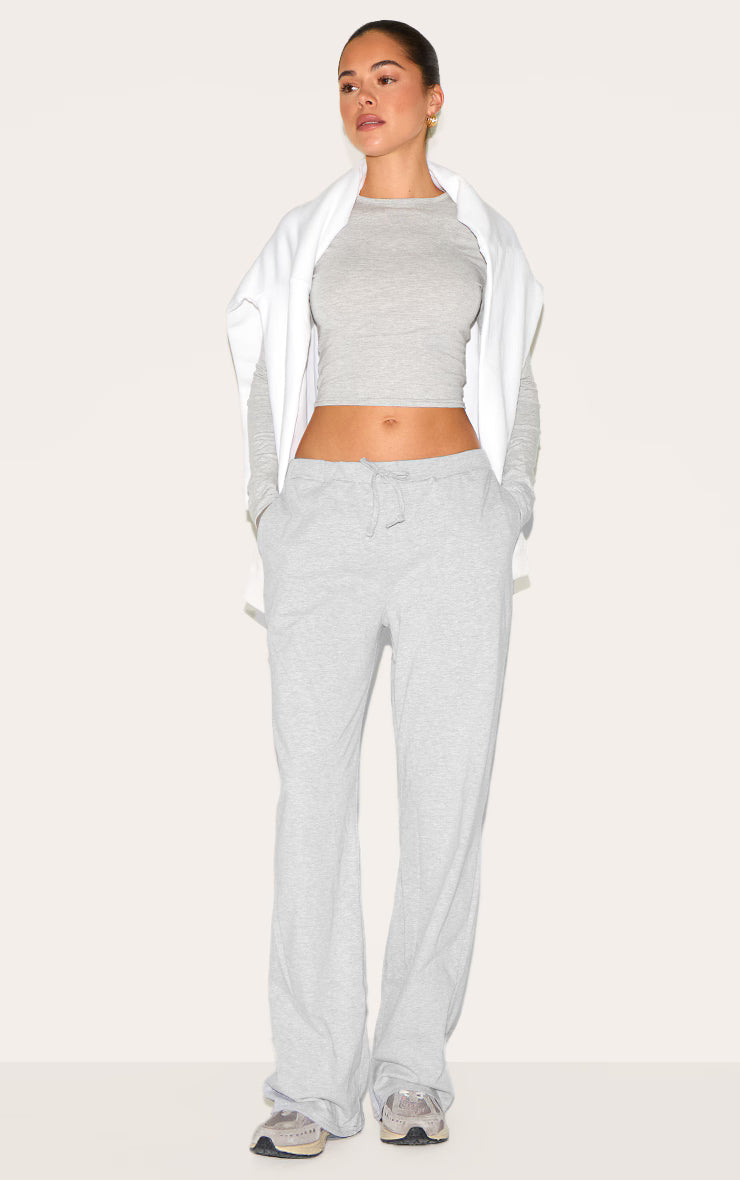 Ash Grey Cotton Jersey Long Sleeve Crew Neck Top