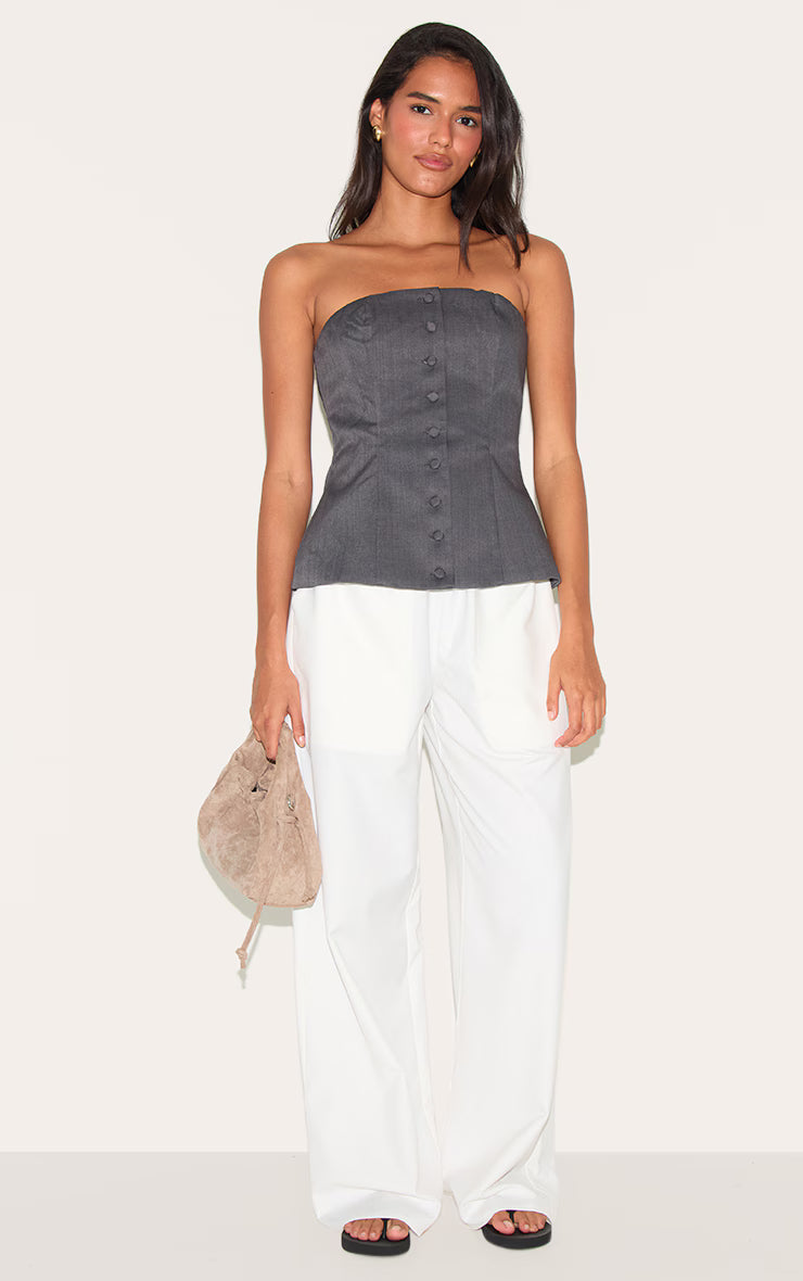 Charcoal Woven Structured Bandeau Vest