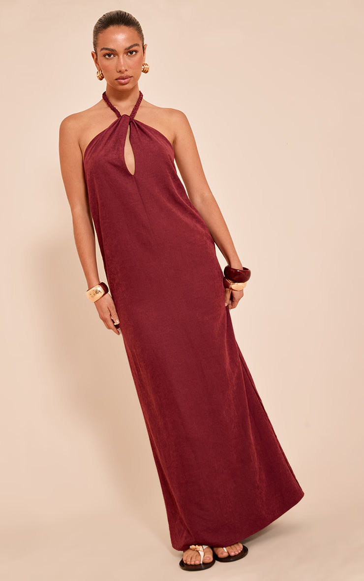 Rust Textured Rope Halterneck Maxi Dress