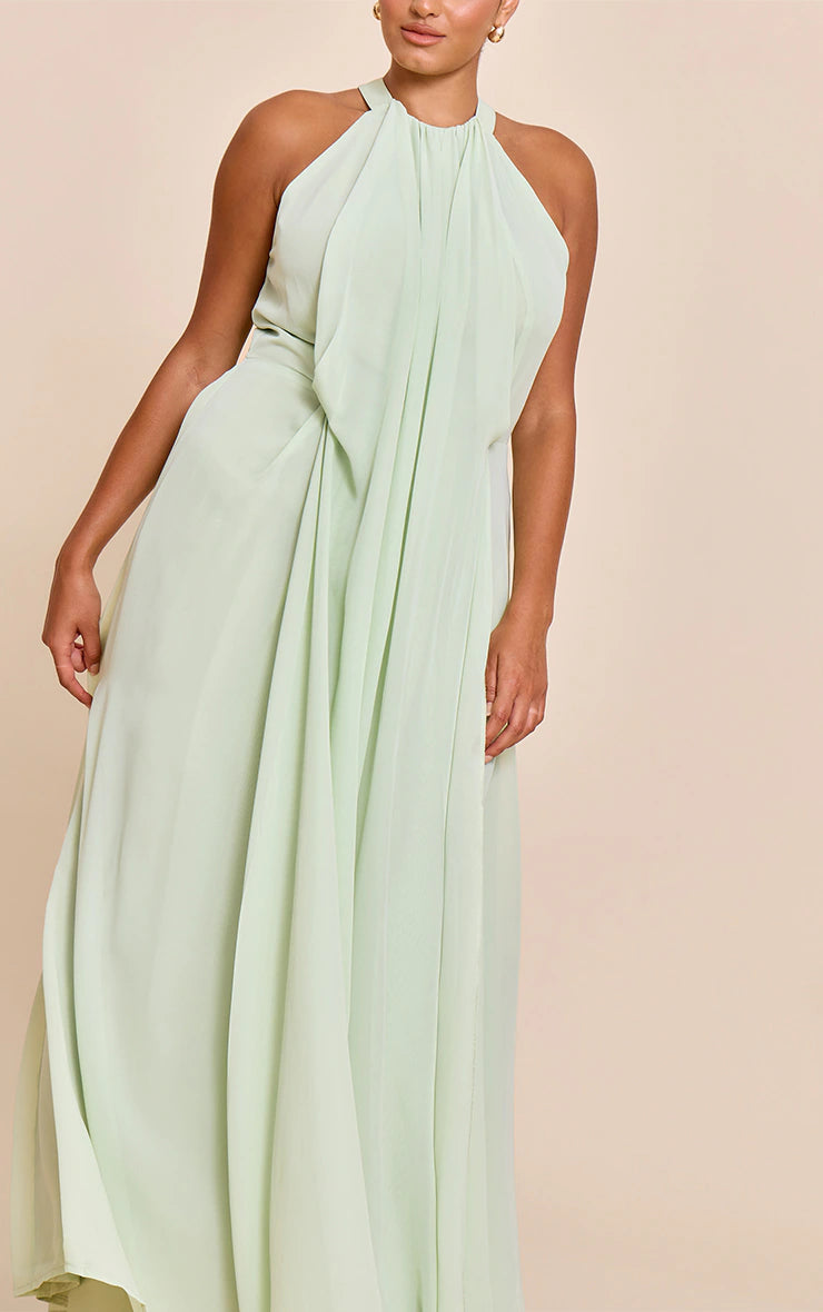 Plus Lime Chiffon Extreme Pleated Maxi Dress