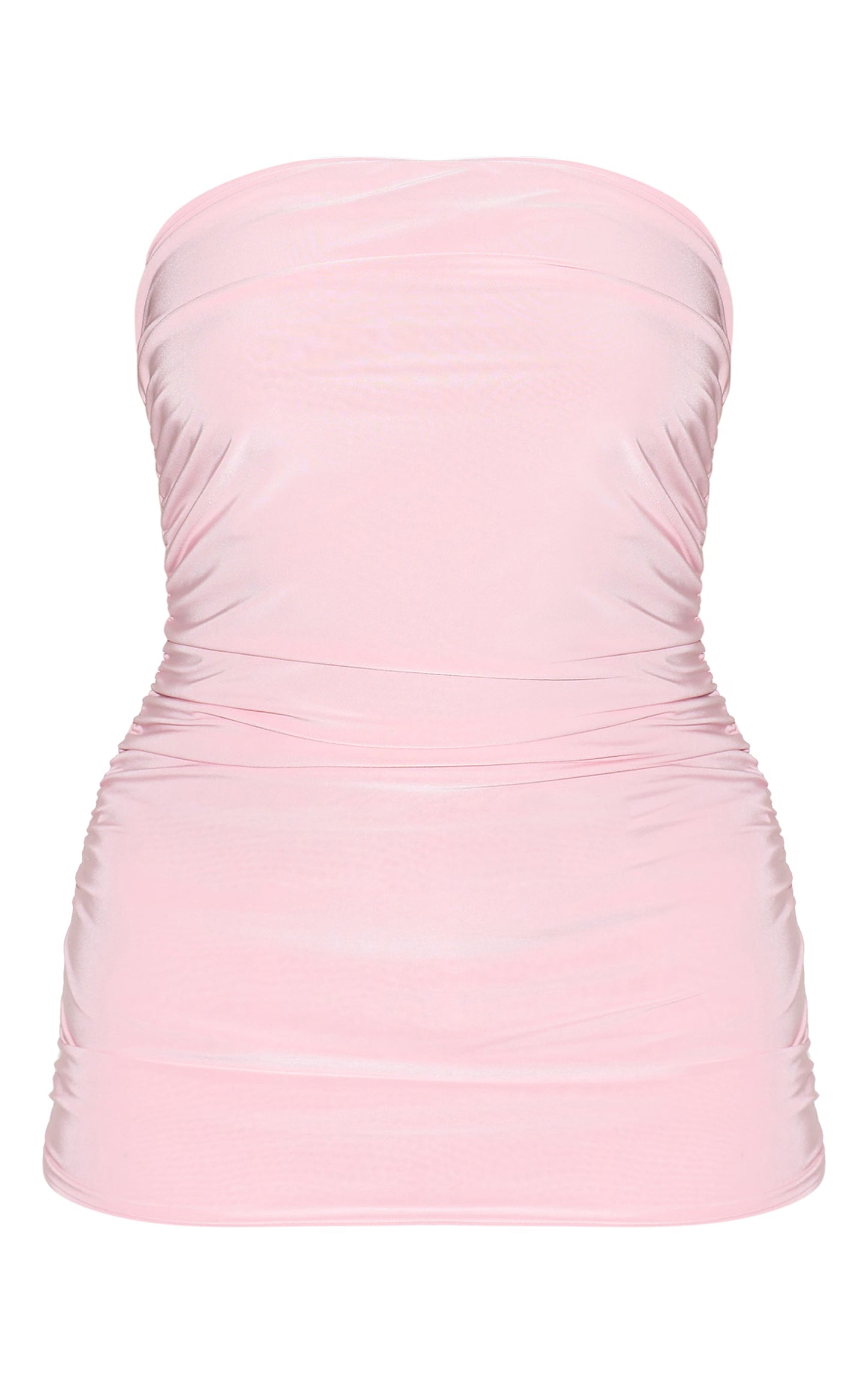 Pale Rose Double Layer Slinky Ruched Bandeau Longline Top