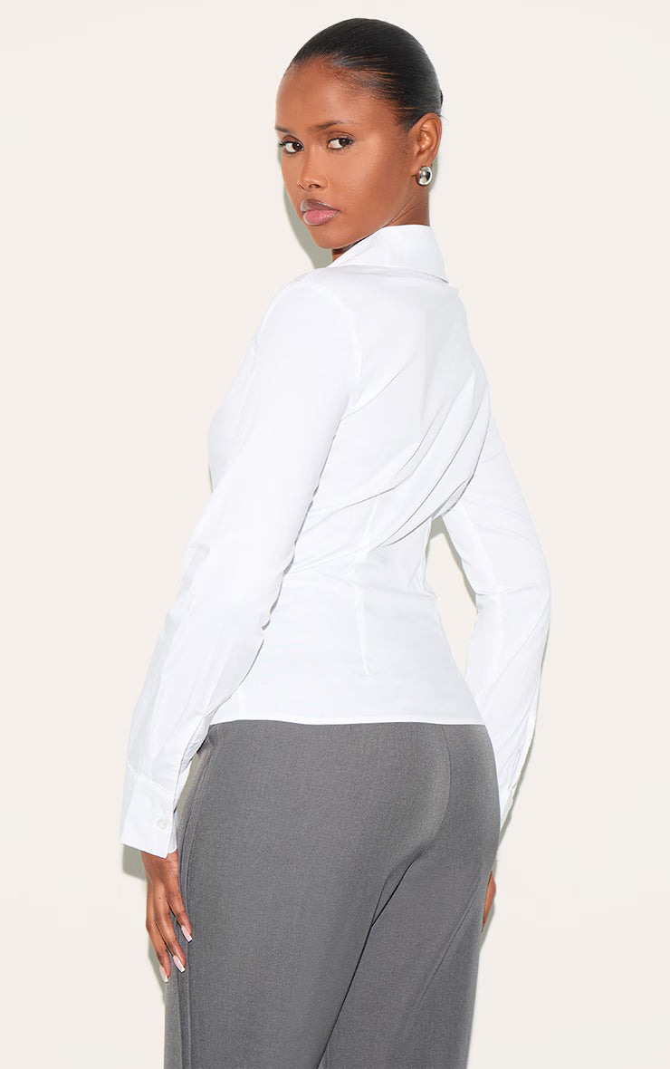 White Fitted Long Sleeve Shirt