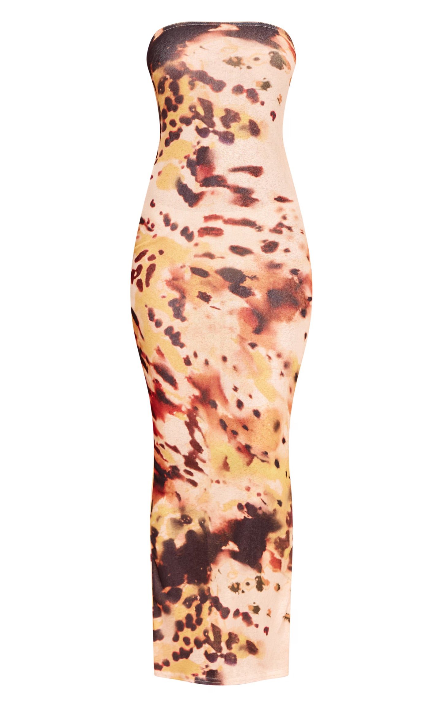 Yellow Abstract Printed Onion Skin Bandeau Maxi Dress